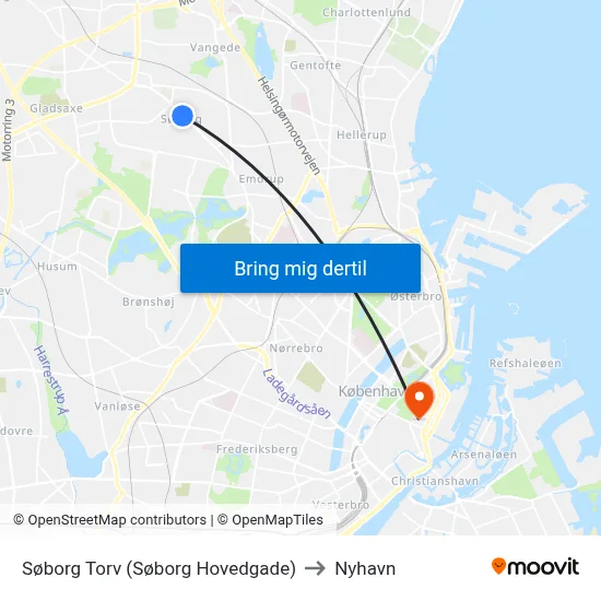 Søborg Torv (Søborg Hovedgade) to Nyhavn map