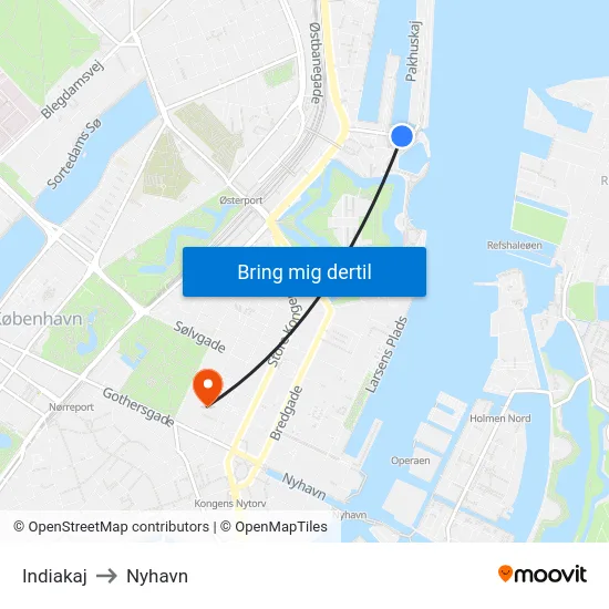 Indiakaj to Nyhavn map