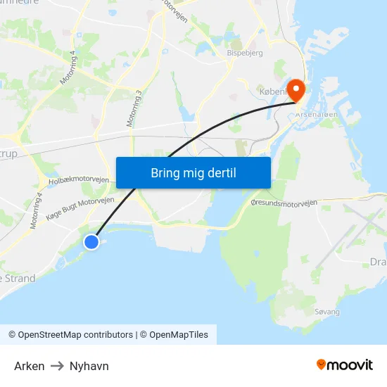 Arken to Nyhavn map