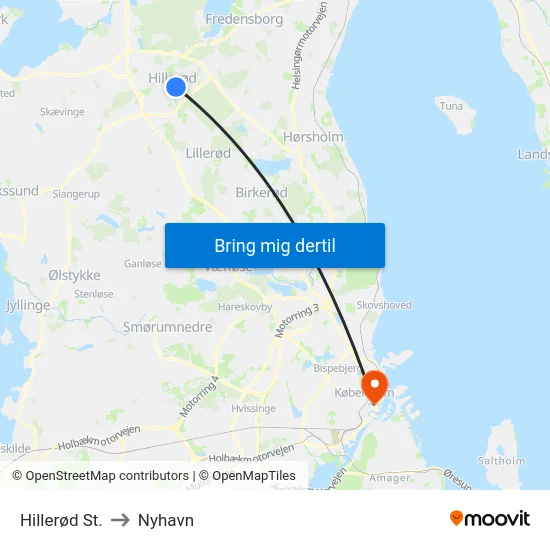 Hillerød St. to Nyhavn map