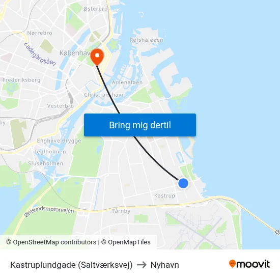 Kastruplundgade (Saltværksvej) to Nyhavn map