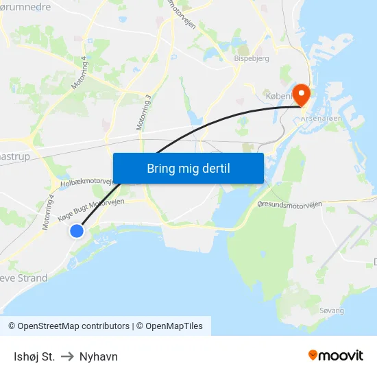 Ishøj St. to Nyhavn map