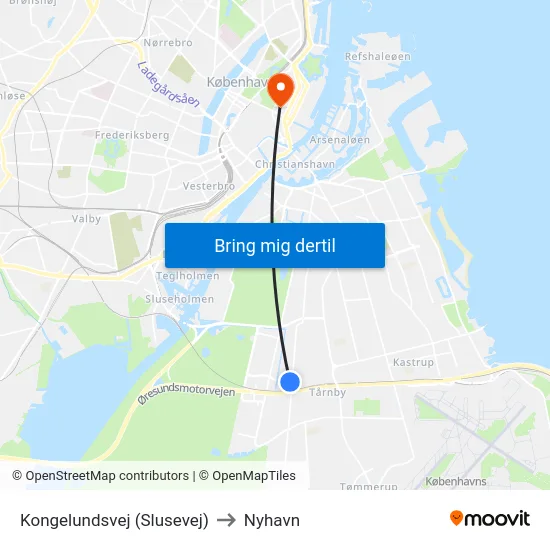 Kongelundsvej (Slusevej) to Nyhavn map