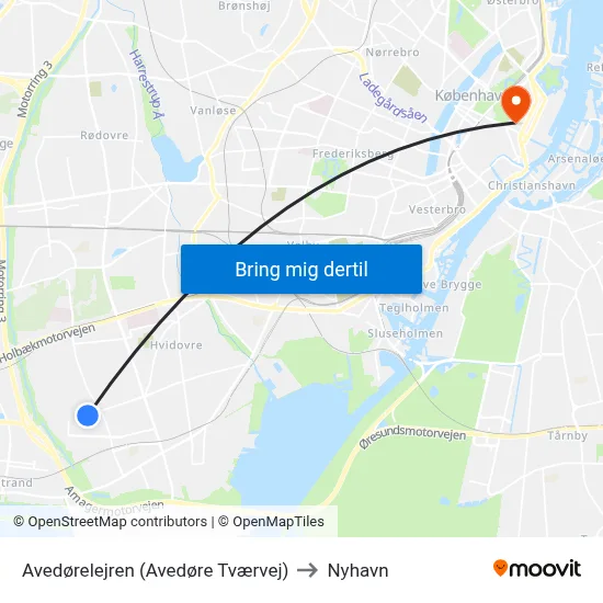 Avedørelejren (Avedøre Tværvej) to Nyhavn map