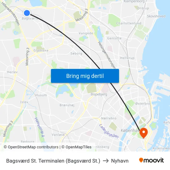 Bagsværd St. Terminalen (Bagsværd St.) to Nyhavn map