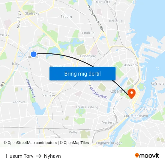 Husum Torv to Nyhavn map