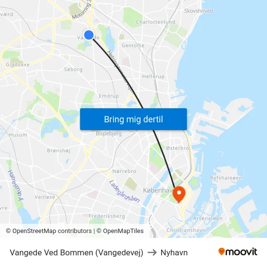 Vangede Ved Bommen (Vangedevej) to Nyhavn map