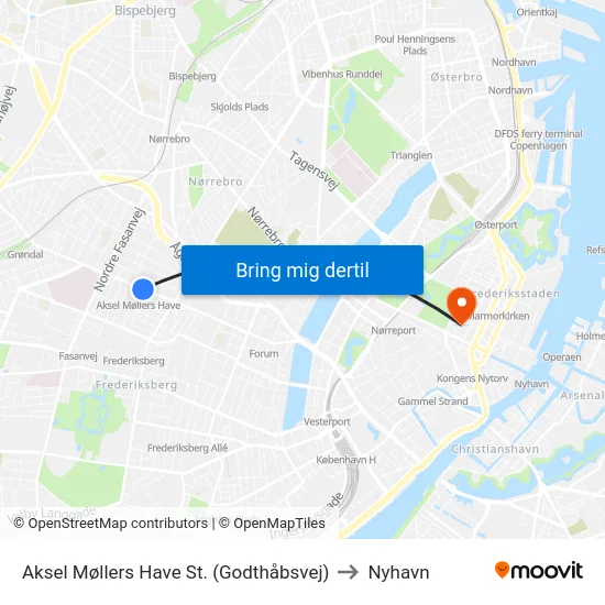 Aksel Møllers Have St. (Godthåbsvej) to Nyhavn map