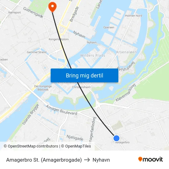 Amagerbro St. (Amagerbrogade) to Nyhavn map