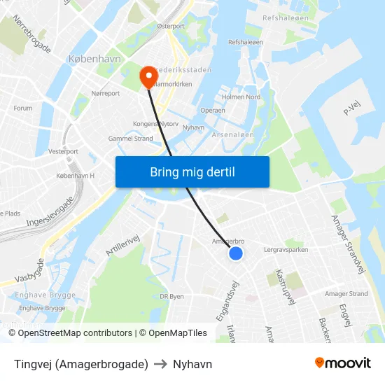 Tingvej (Amagerbrogade) to Nyhavn map