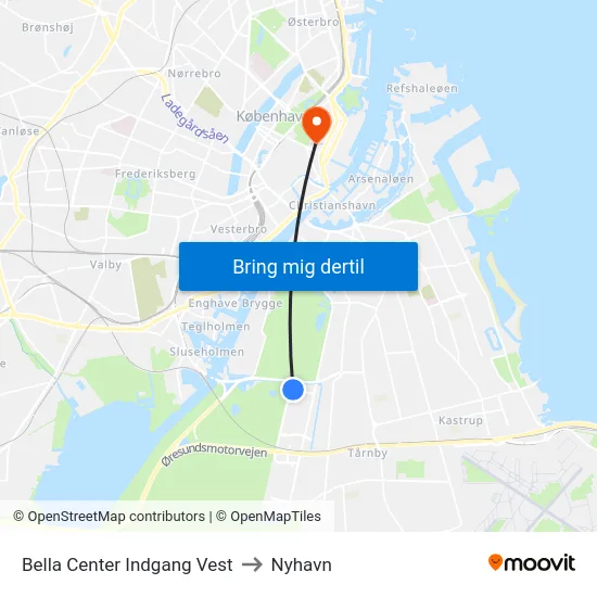 Bella Center Indgang Vest to Nyhavn map
