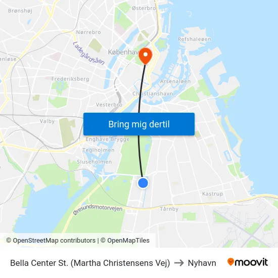 Bella Center St. (Martha Christensens Vej) to Nyhavn map