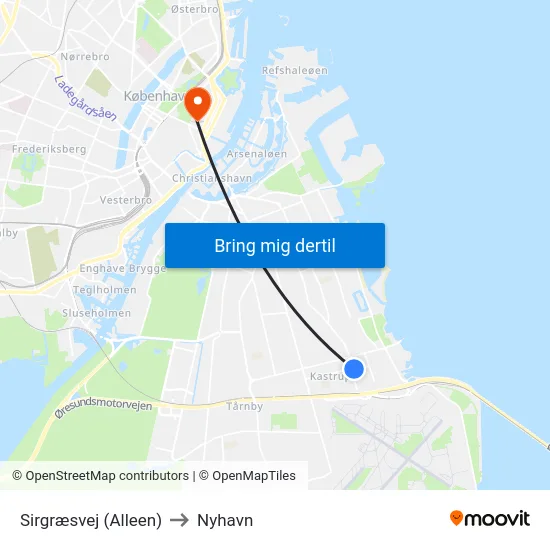Sirgræsvej (Alleen) to Nyhavn map