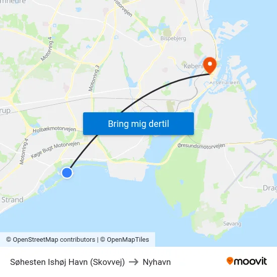 Søhesten Ishøj Havn (Skovvej) to Nyhavn map