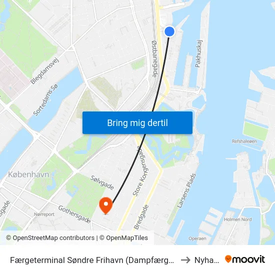 Færgeterminal Søndre Frihavn (Dampfærgevej) to Nyhavn map