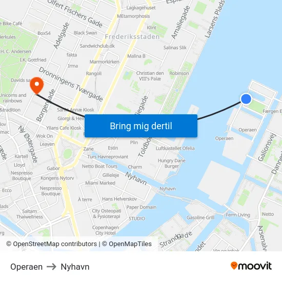 Operaen to Nyhavn map