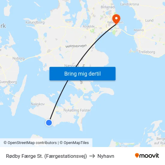 Rødby Færge St. (Færgestationsvej) to Nyhavn map
