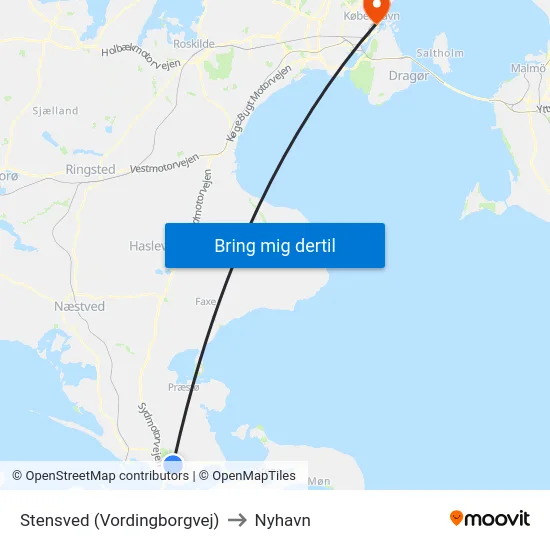 Stensved (Vordingborgvej) to Nyhavn map
