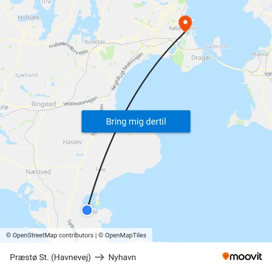 Præstø St. (Havnevej) to Nyhavn map