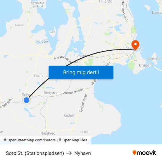 Sorø St. (Stationspladsen) to Nyhavn map