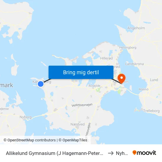 Allikelund Gymnasium (J Hagemann-Petersens Allé) to Nyhavn map