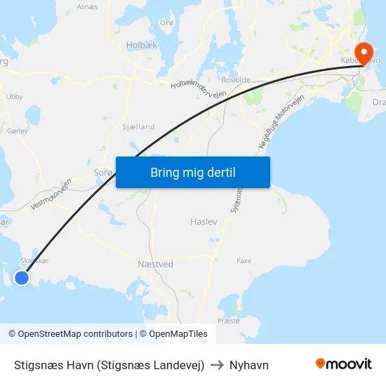 Stigsnæs Havn (Stigsnæs Landevej) to Nyhavn map