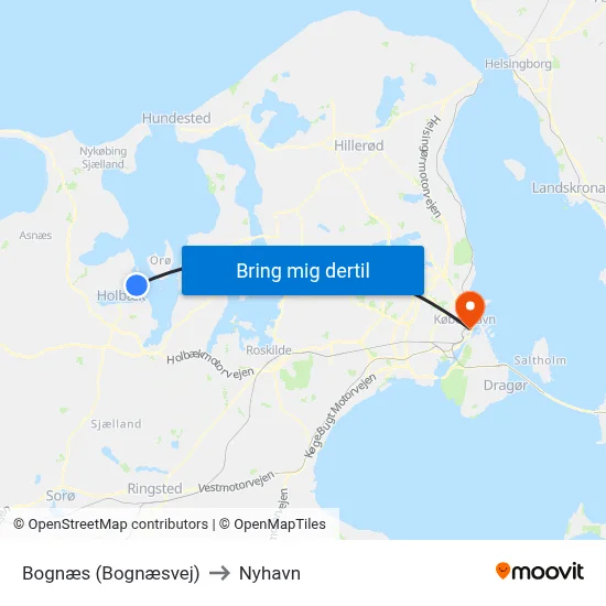 Bognæs (Bognæsvej) to Nyhavn map