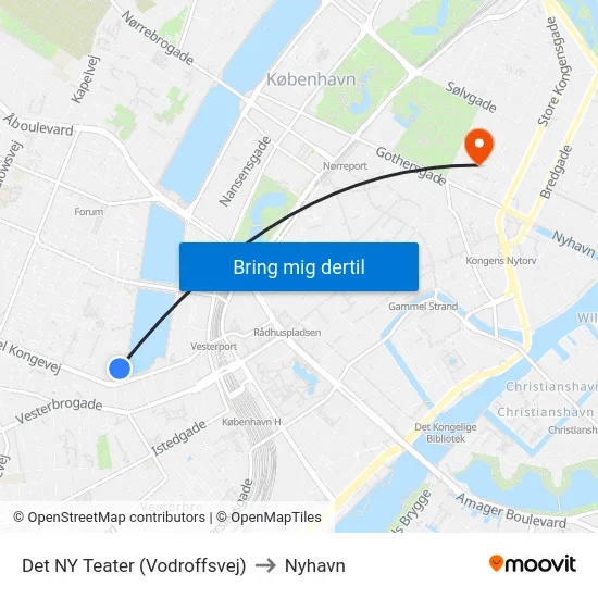 Det NY Teater (Vodroffsvej) to Nyhavn map