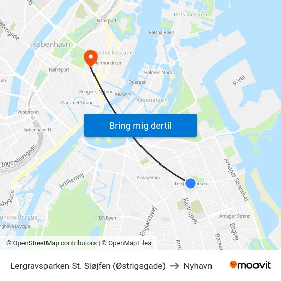 Lergravsparken St. Sløjfen (Østrigsgade) to Nyhavn map