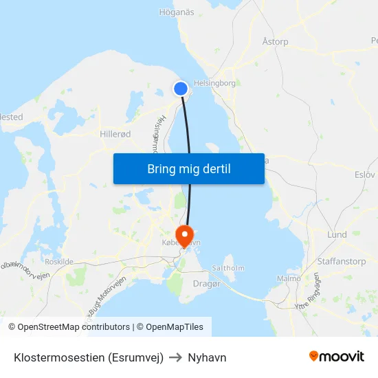 Klostermosestien (Esrumvej) to Nyhavn map