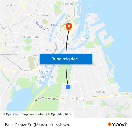 Bella Center St. (Metro) to Nyhavn map