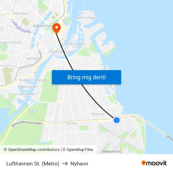Lufthavnen St. (Metro) to Nyhavn map