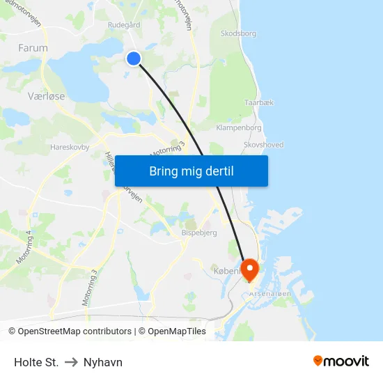 Holte St. to Nyhavn map