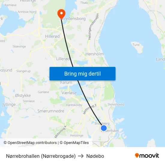 Nørrebrohallen (Nørrebrogade) to Nødebo map