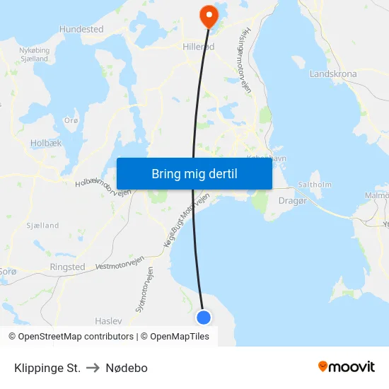 Klippinge St. to Nødebo map
