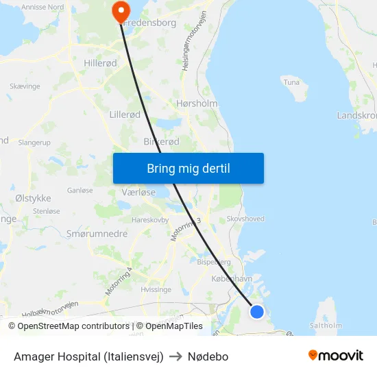 Amager Hospital (Italiensvej) to Nødebo map