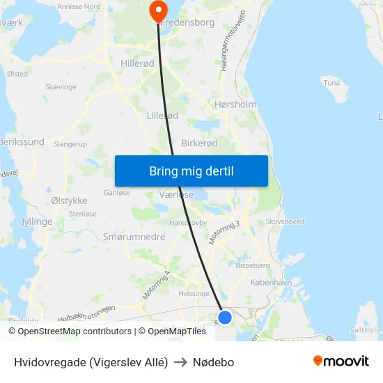Hvidovregade (Vigerslev Allé) to Nødebo map