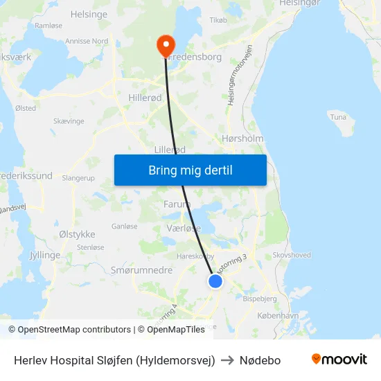 Herlev Hospital Sløjfen (Hyldemorsvej) to Nødebo map