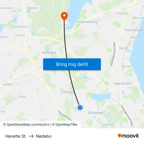 Høvelte St. to Nødebo map