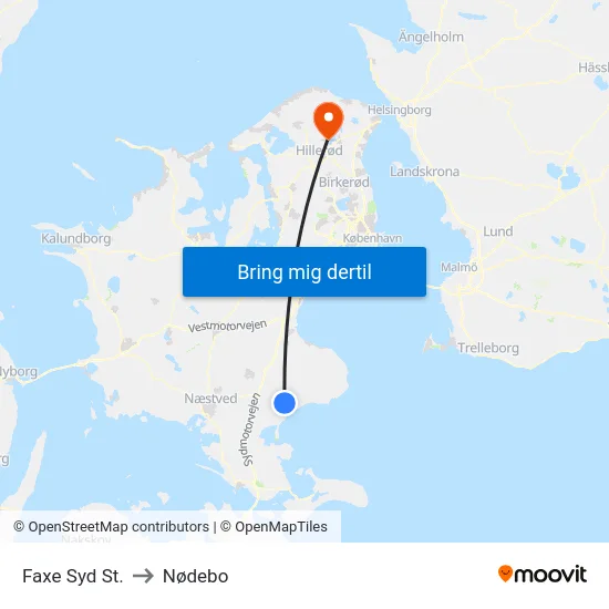 Faxe Syd St. to Nødebo map