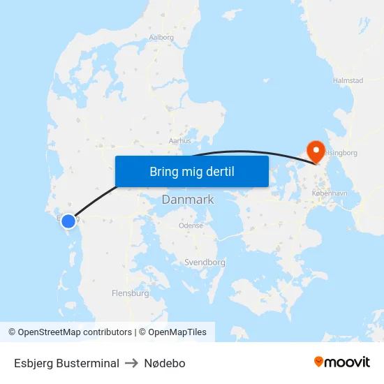 Esbjerg Busterminal to Nødebo map