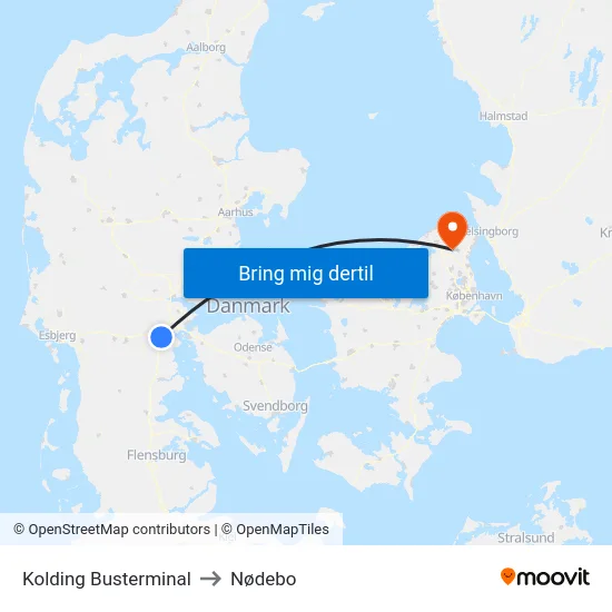 Kolding Busterminal to Nødebo map