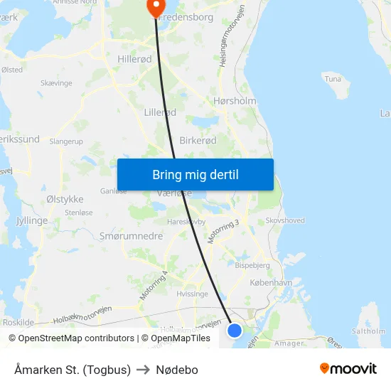 Åmarken St. (Togbus) to Nødebo map