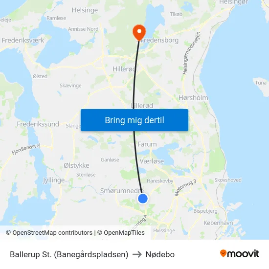 Ballerup St. (Banegårdspladsen) to Nødebo map