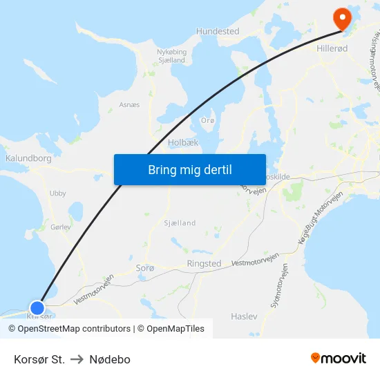 Korsør St. to Nødebo map