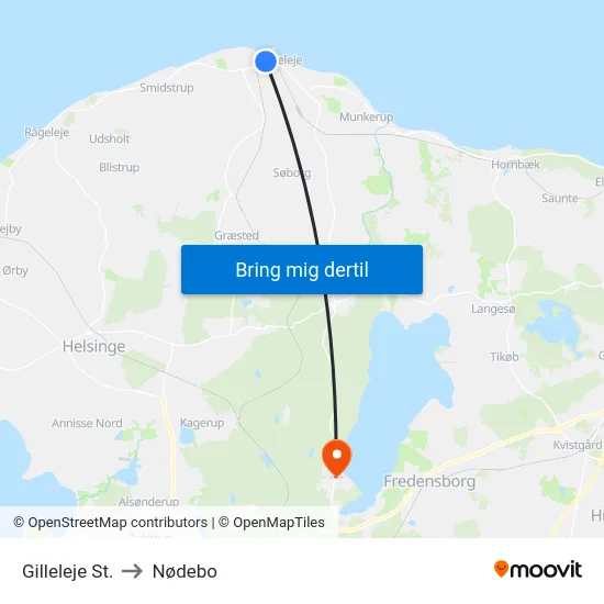 Gilleleje St. to Nødebo map