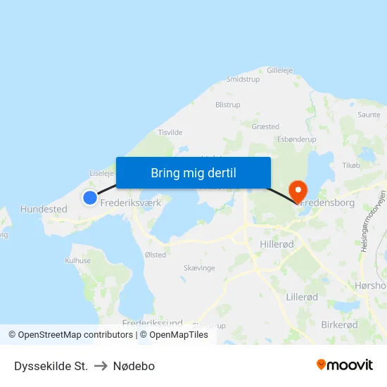 Dyssekilde St. to Nødebo map