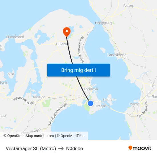 Vestamager St. (Metro) to Nødebo map