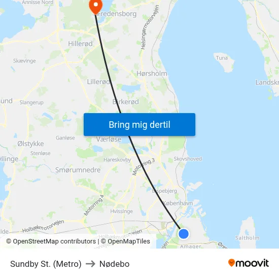 Sundby St. (Metro) to Nødebo map