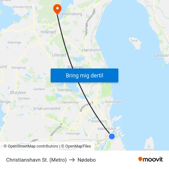 Christianshavn St. (Metro) to Nødebo map